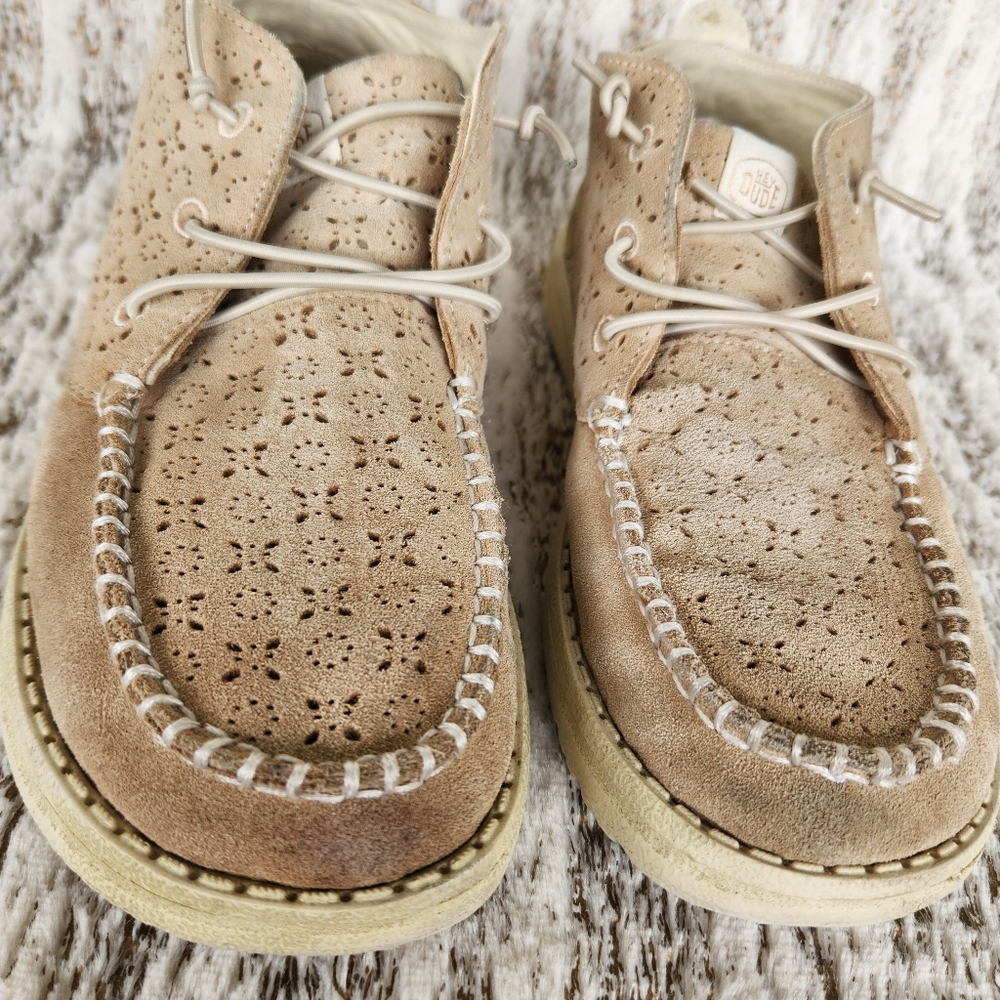 Hey Dude "Wendy Mid Suede Boho" Ivory Tan Leather | Women's Size 7 - Picture 5 of 16